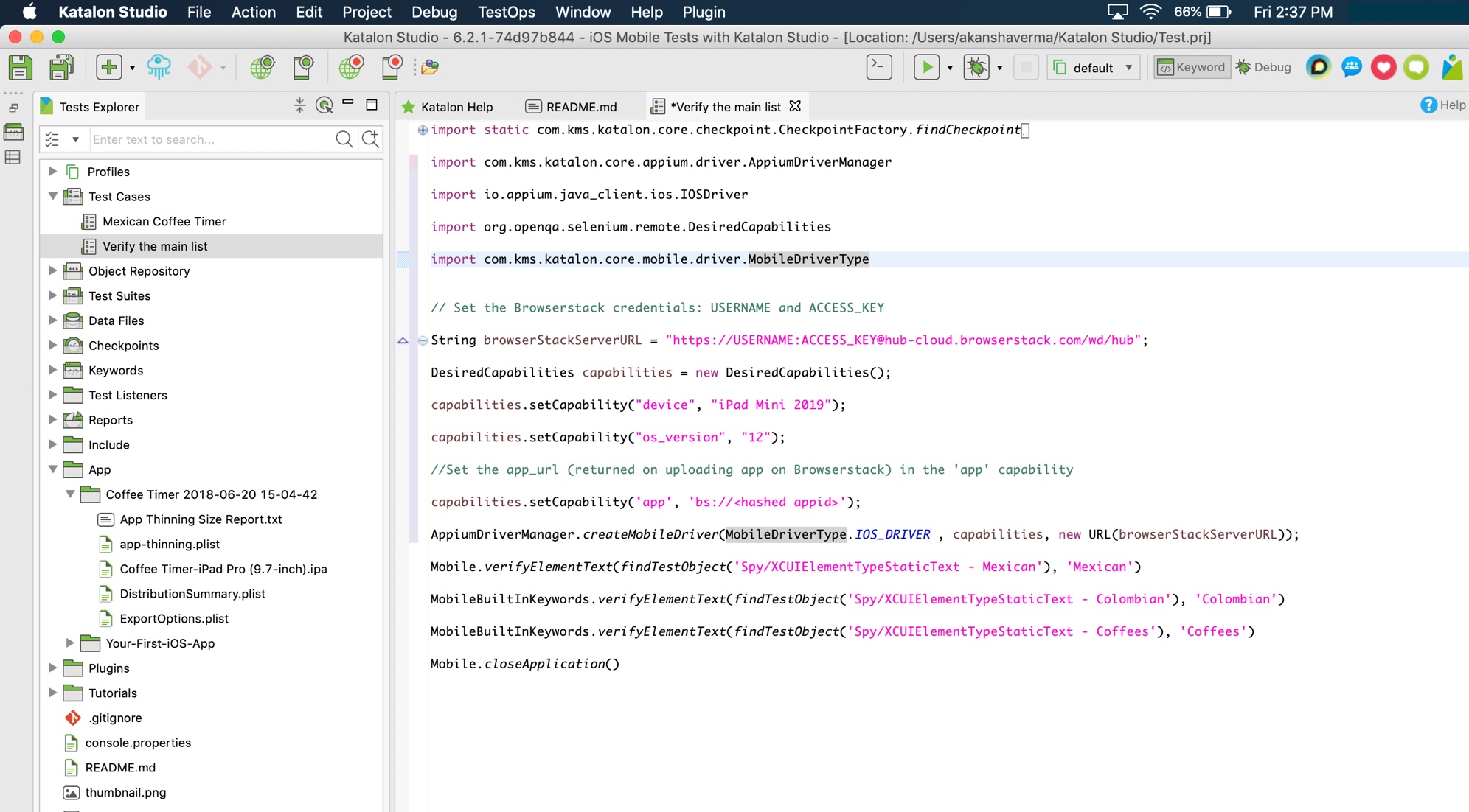 Run your automated tests (Appium) created using Katalon Studio, on