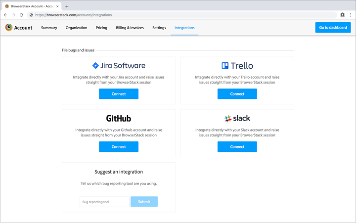 Image: Account Integrations page for all integrations